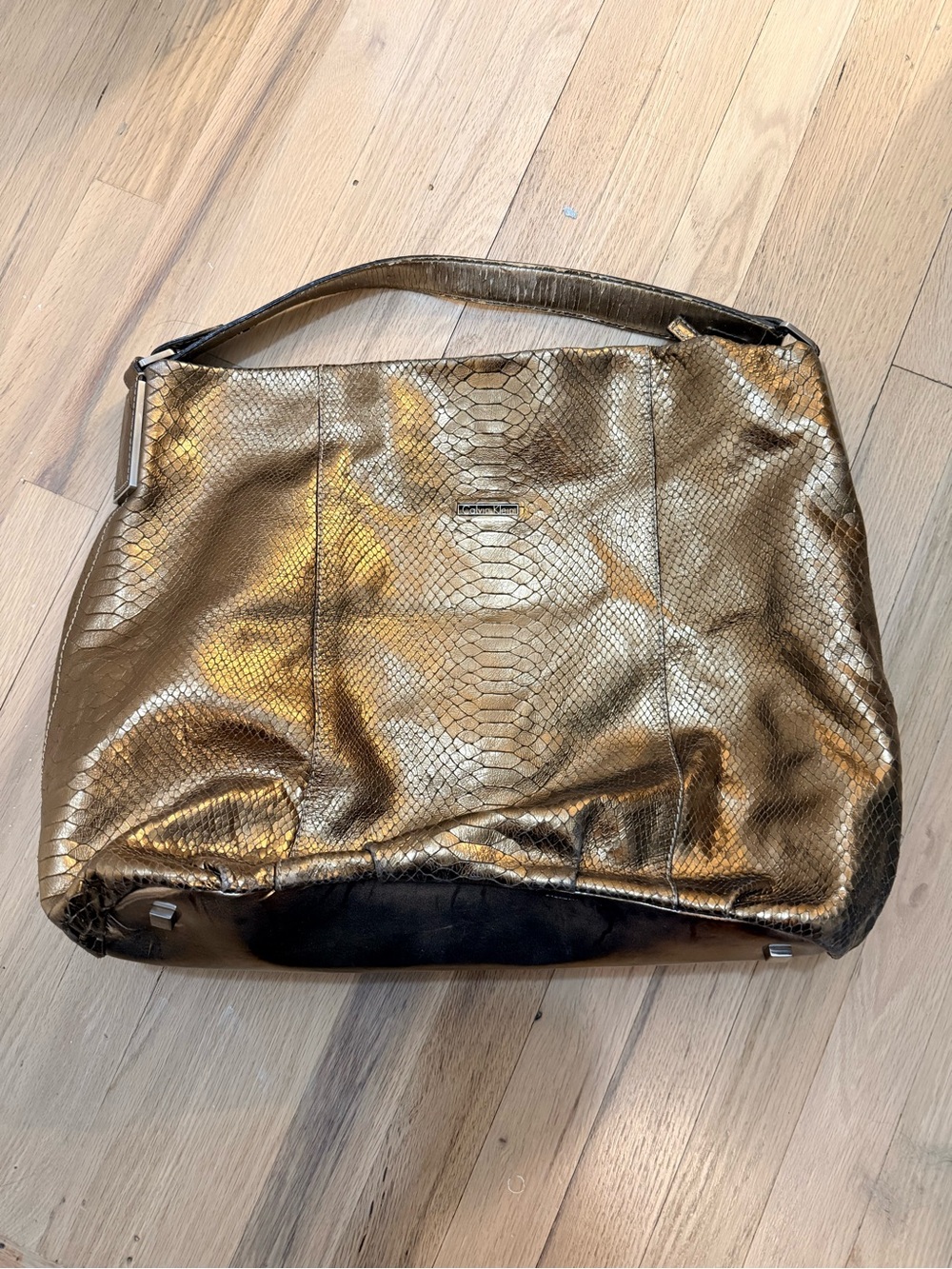 Calvin Klein Metallic Gold Snake-Embossed Shoulder Bag